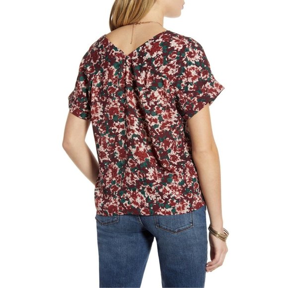 Treasure & Bond Women's Top Multicolor Size XL Floral V-Neck Short Sleeve Blouse - Picture 4 of 7